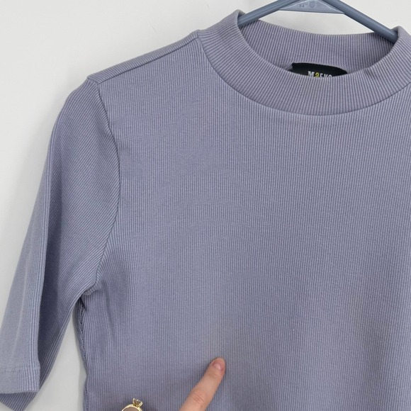 NWT Maeve Anthropologie Ribbed Mock Neck Elbow Sleeve Top Sky Purple Small *FLAW - Picture 11 of 12